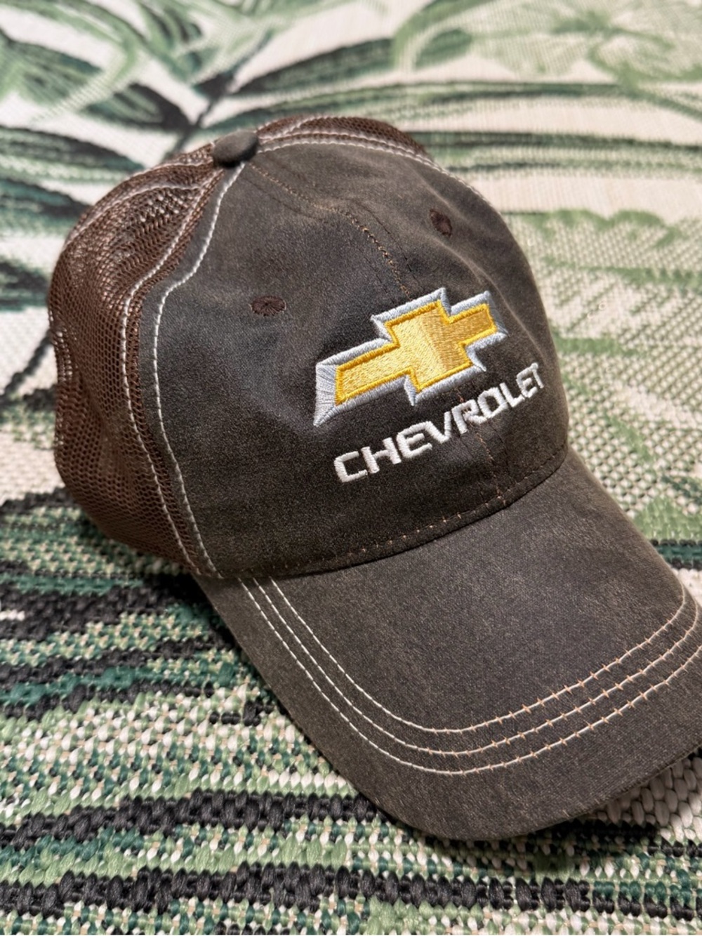 Chevrolet Embroidered Logo Trucker Cap - Brown with Yellow Accent Mens